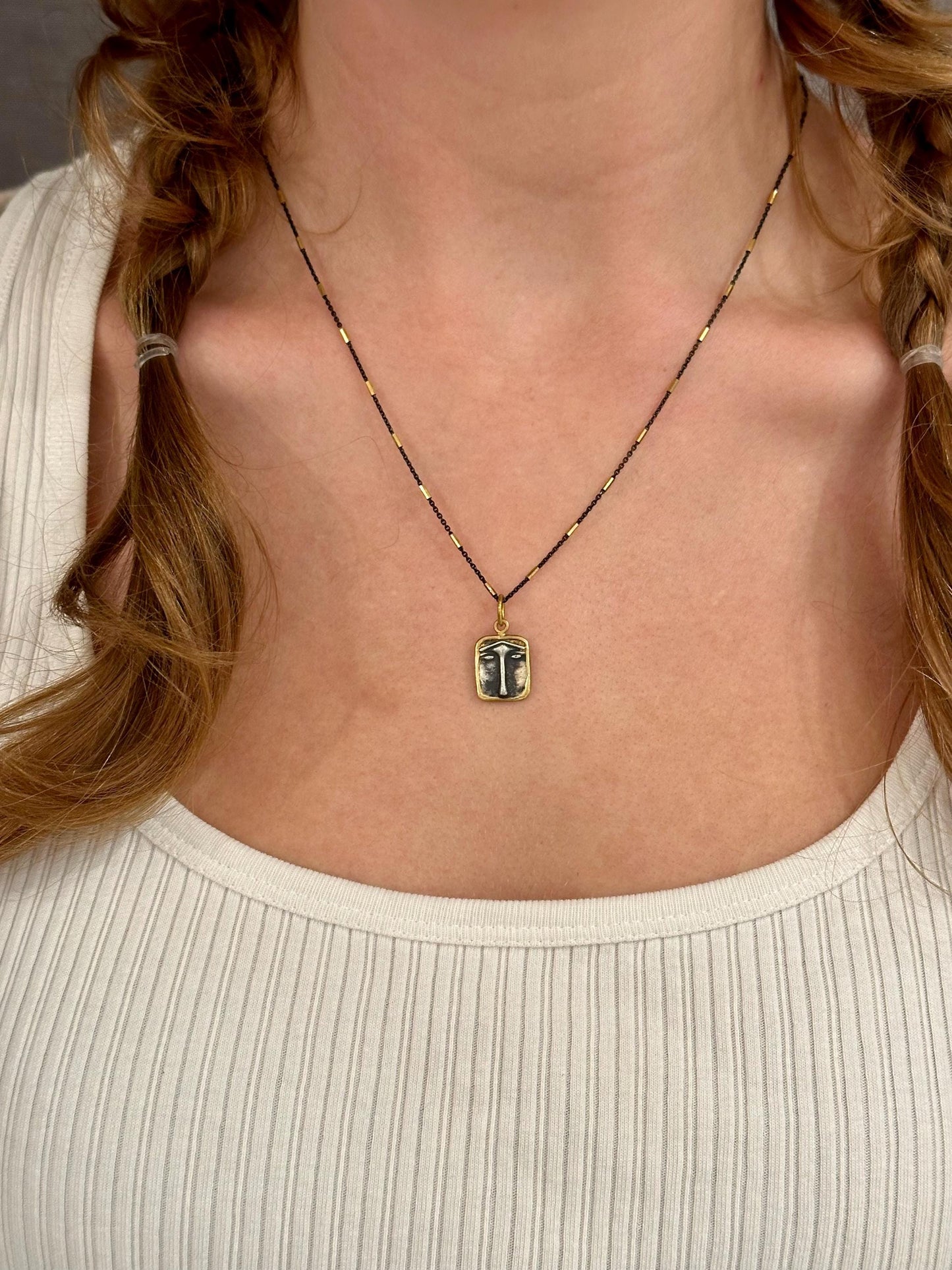 Solid Gold Vintage Pendant | Sterling Gold Face Pendant | Unique Vintage Face Necklace | 24K Gold Mixed Metal Necklace | Two Tone Face Charm