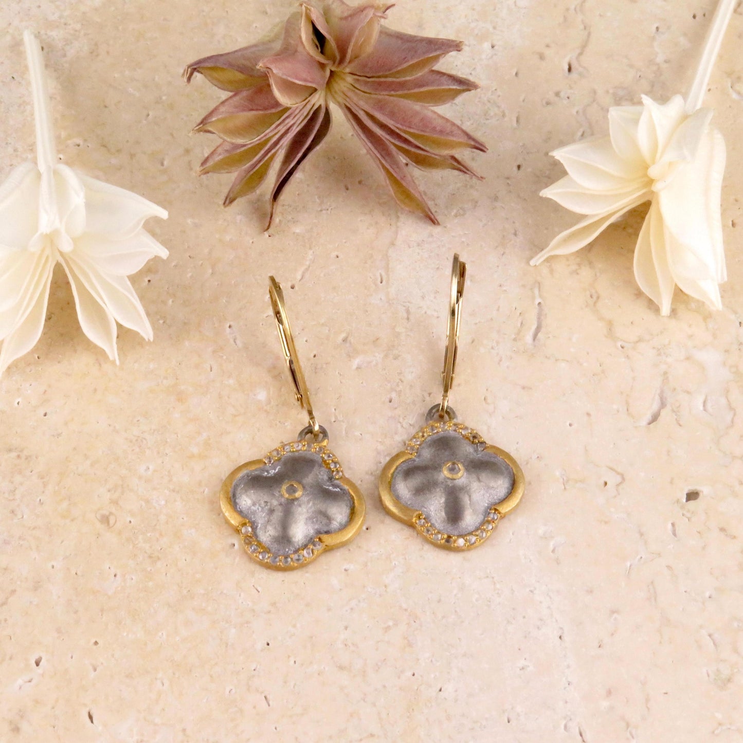 Mixed Metal Artisan Earrings | Silver Gold Earrings | Two Tone Earrings | Mixed Elements Earrings | Sterling Geometric Earrings