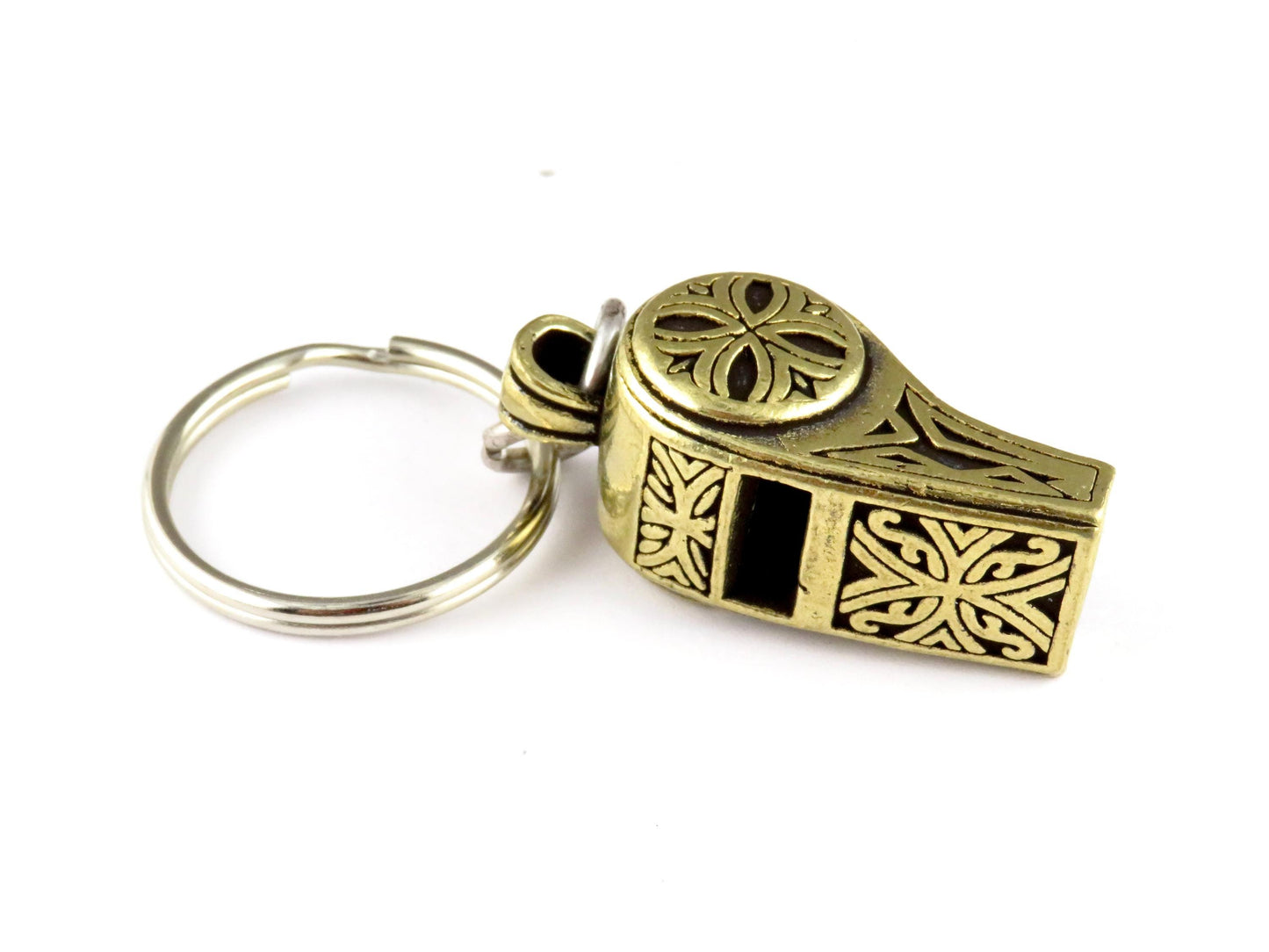 Brass Whistle Keychain | Geo Whistle Keyring | Brass Fancy Whistle | Gold Whistle Keyring | Rustic Brass Whistle Keychain | Whistle Gift