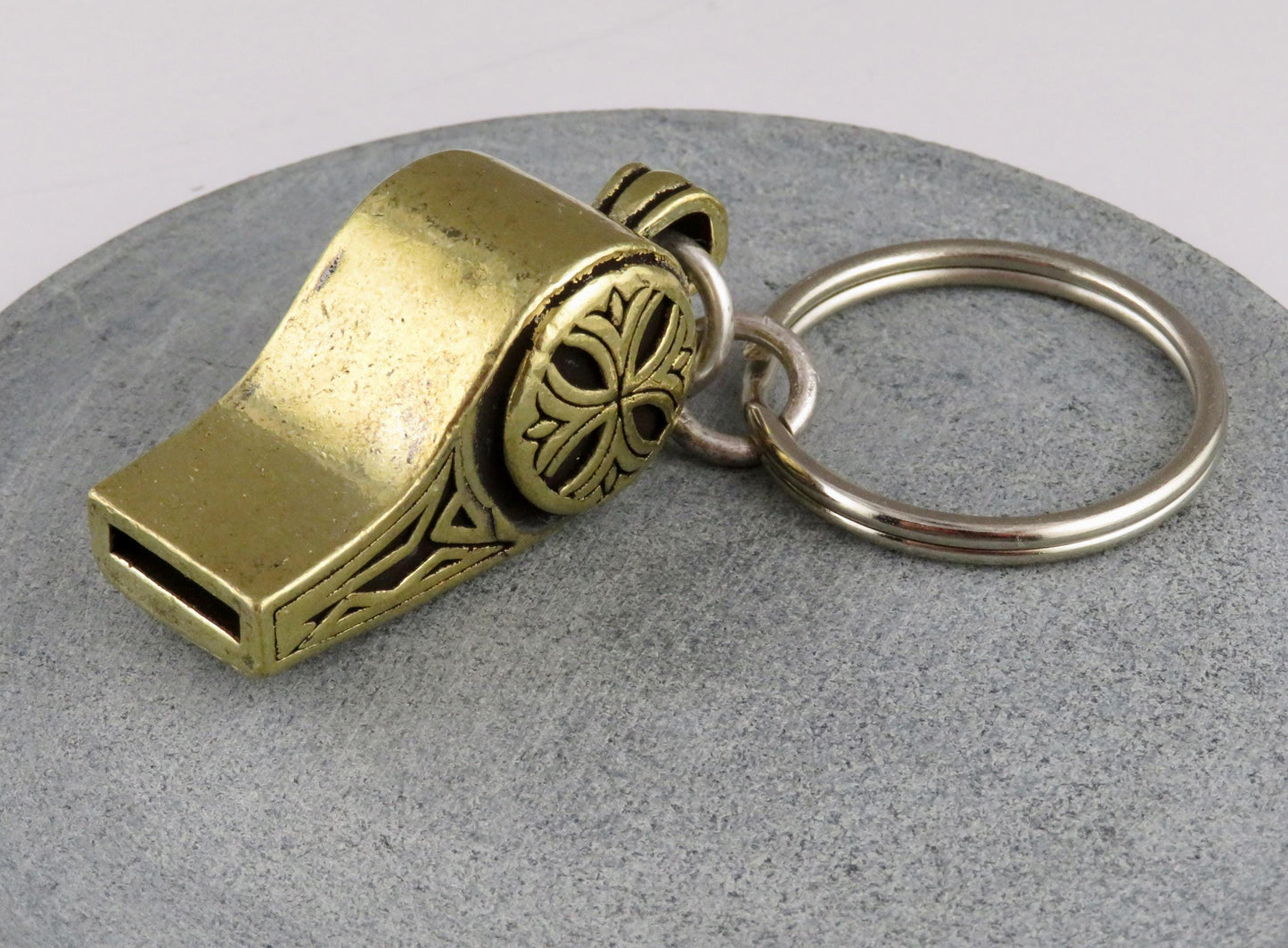 Brass Whistle Keychain | Geo Whistle Keyring | Brass Fancy Whistle | Gold Whistle Keyring | Rustic Brass Whistle Keychain | Whistle Gift