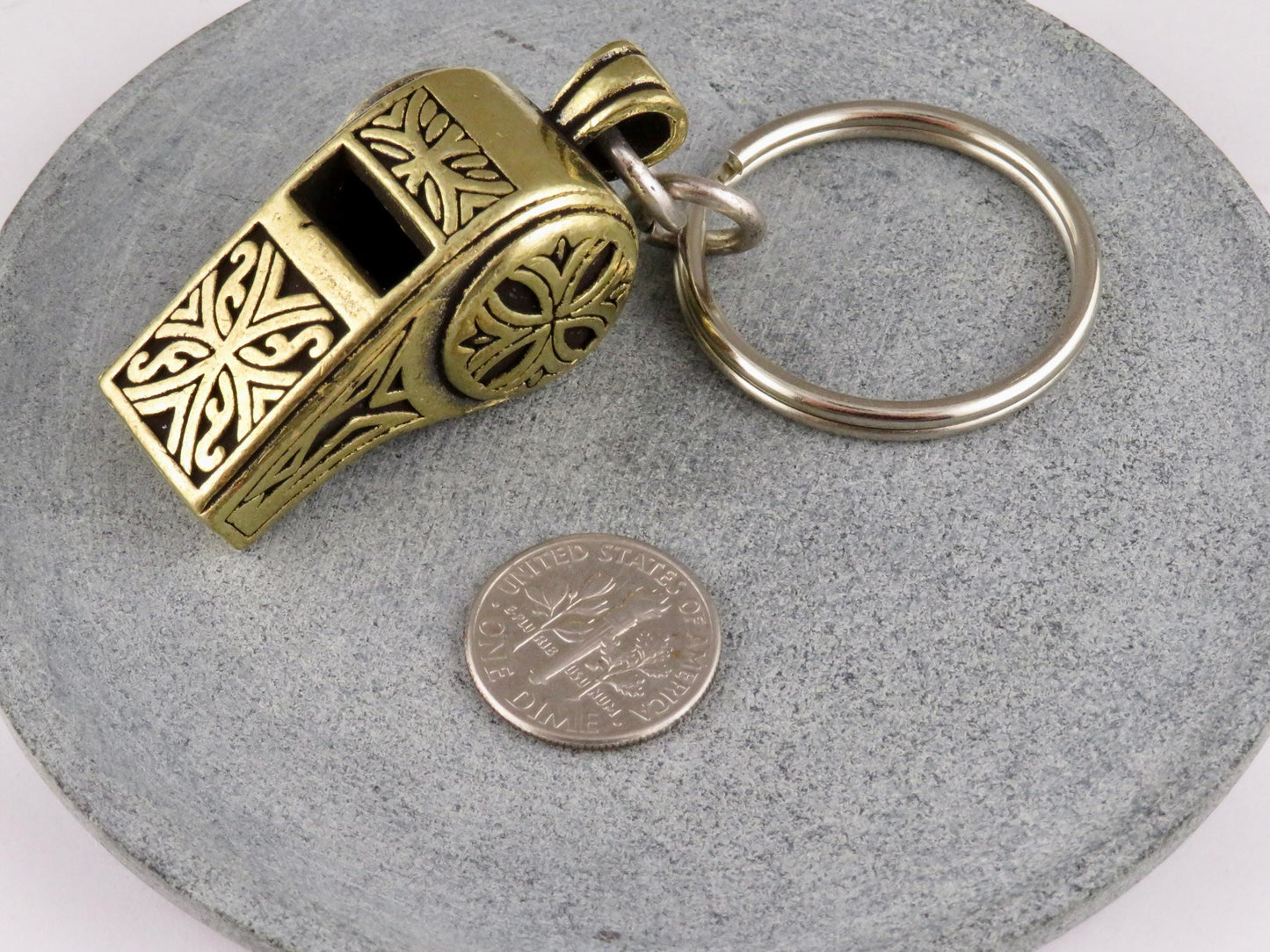 Brass Whistle Keychain | Geo Whistle Keyring | Brass Fancy Whistle | Gold Whistle Keyring | Rustic Brass Whistle Keychain | Whistle Gift