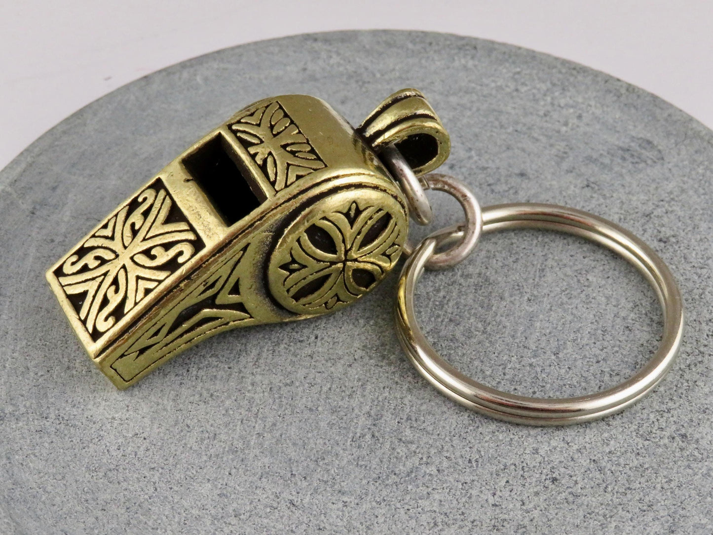 Brass Whistle Keychain | Geo Whistle Keyring | Brass Fancy Whistle | Gold Whistle Keyring | Rustic Brass Whistle Keychain | Whistle Gift