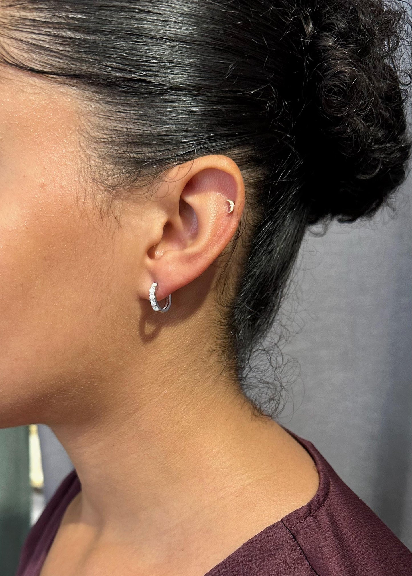 Silver Opal Hoops | Sterling Opal Hoop Earrings | Silver White Opal Clicker Hoops | Lab Opal Hoops | Sterling Simple Opal Hoop Earrings