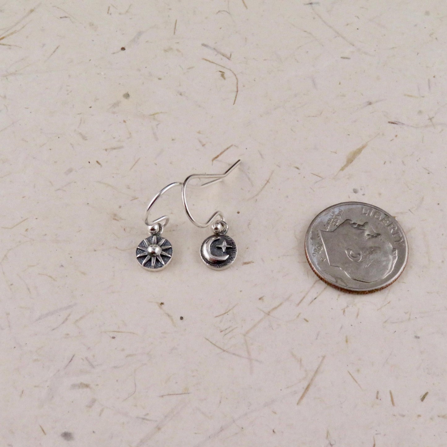 Mismatched Earrings | Sterling Celestial Earrings | Silver Moon Sun Earrings | Tiny Silver Moon Earrings | Sterling Small Moon Earrings