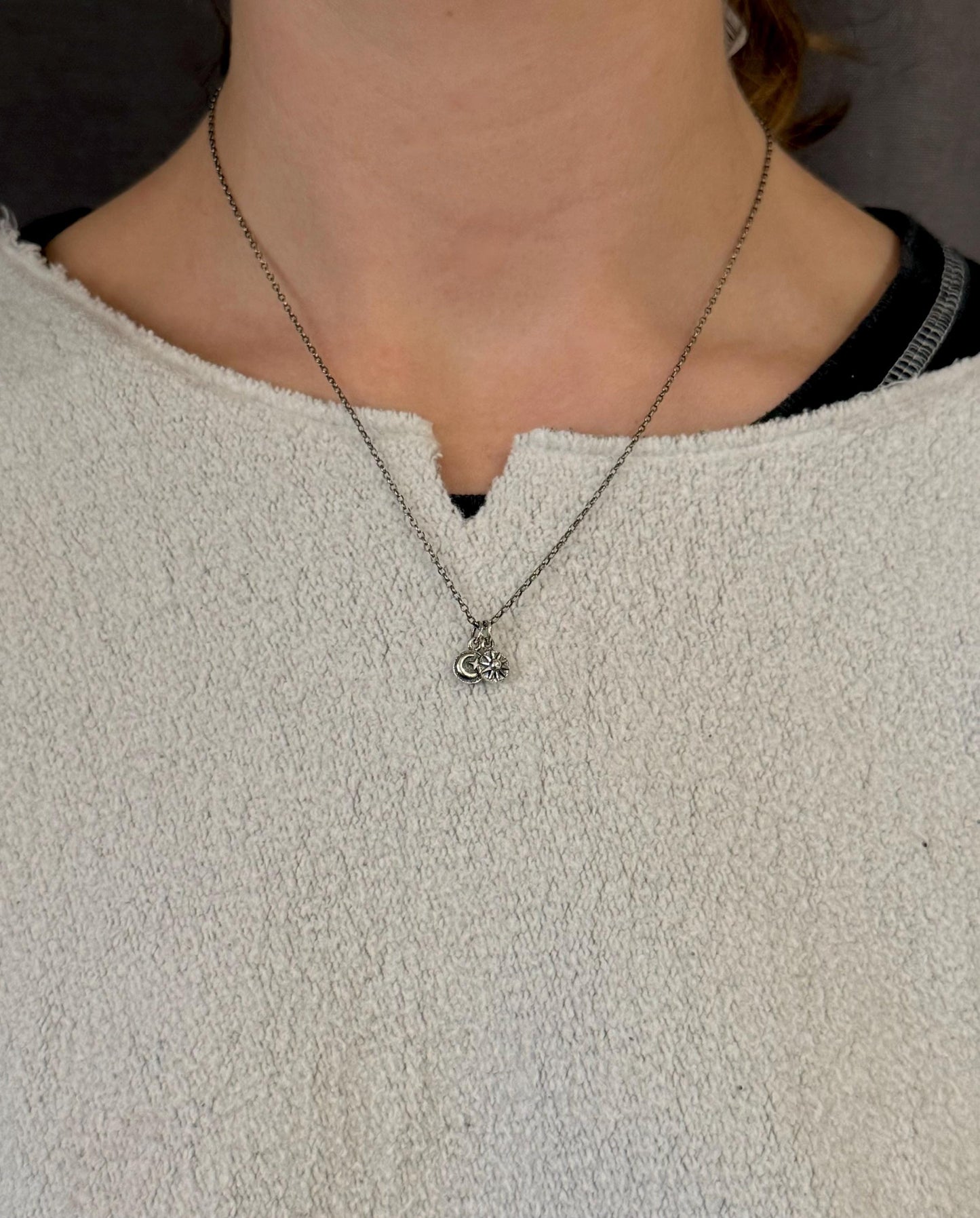 Sterling Celestial Necklace | Silver Moon Sun Necklace | Tiny Silver Moon Sun Necklace | Sterling Small Celestial Charms Necklace | Minimal