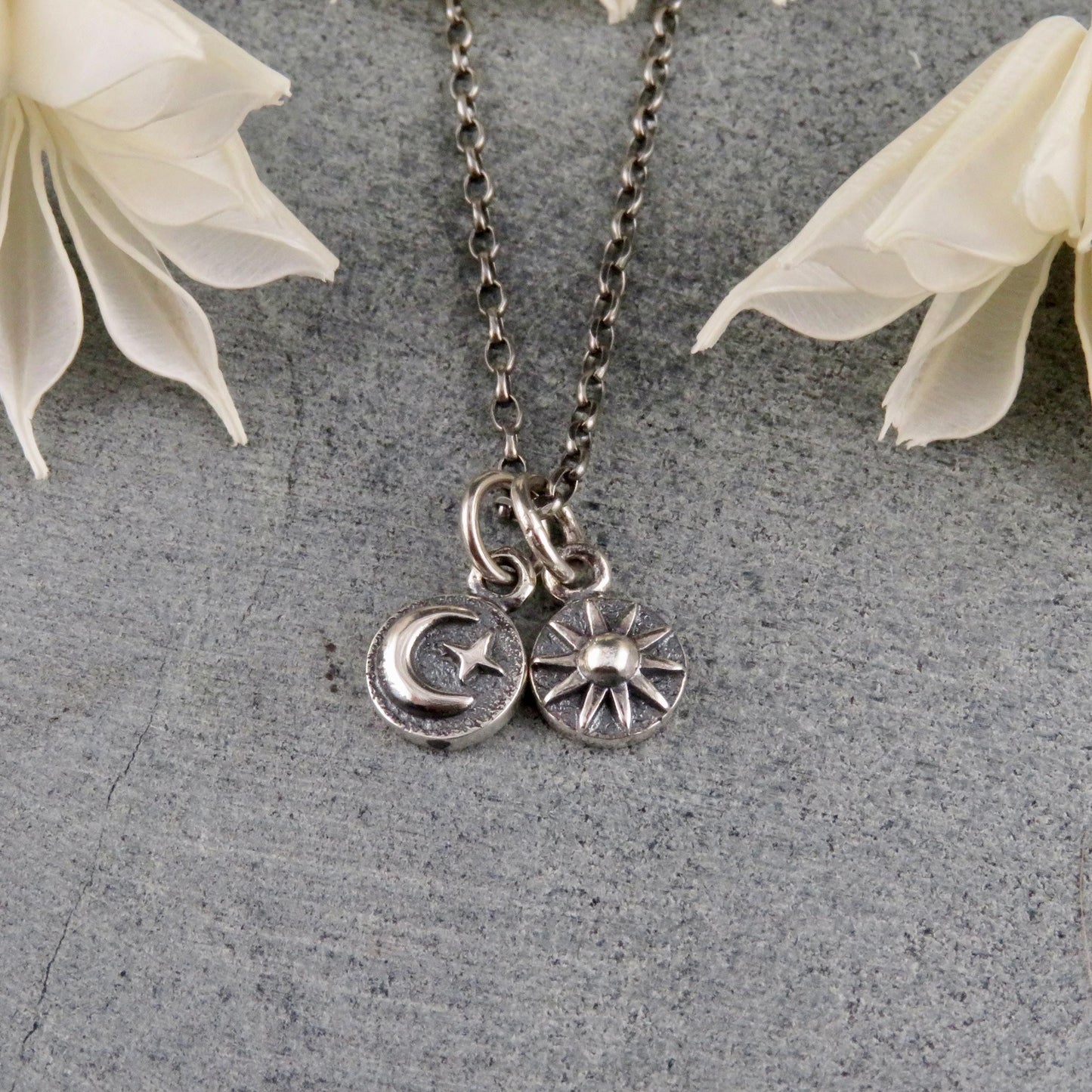 Sterling Celestial Necklace | Silver Moon Sun Necklace | Tiny Silver Moon Sun Necklace | Sterling Small Celestial Charms Necklace | Minimal
