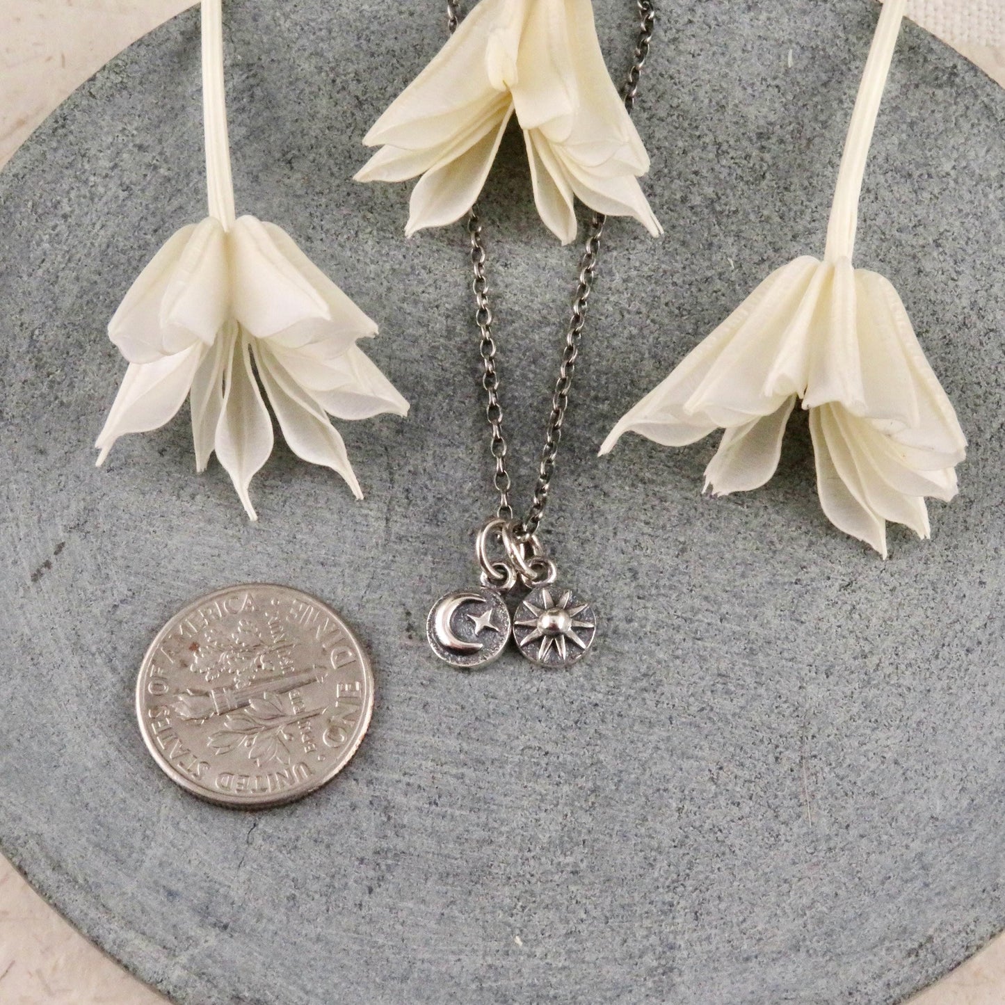 Sterling Celestial Necklace | Silver Moon Sun Necklace | Tiny Silver Moon Sun Necklace | Sterling Small Celestial Charms Necklace | Minimal