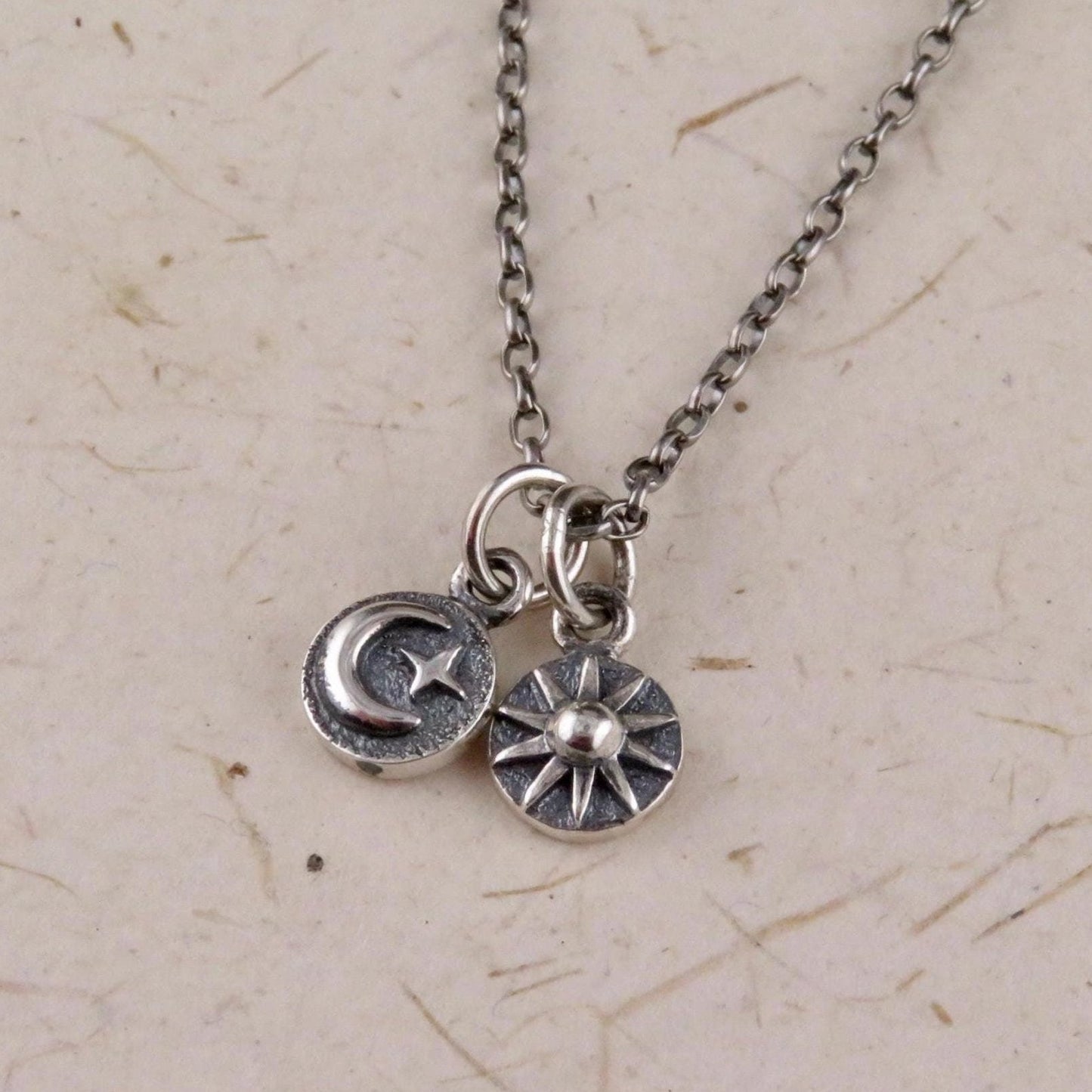 Sterling Celestial Necklace | Silver Moon Sun Necklace | Tiny Silver Moon Sun Necklace | Sterling Small Celestial Charms Necklace | Minimal