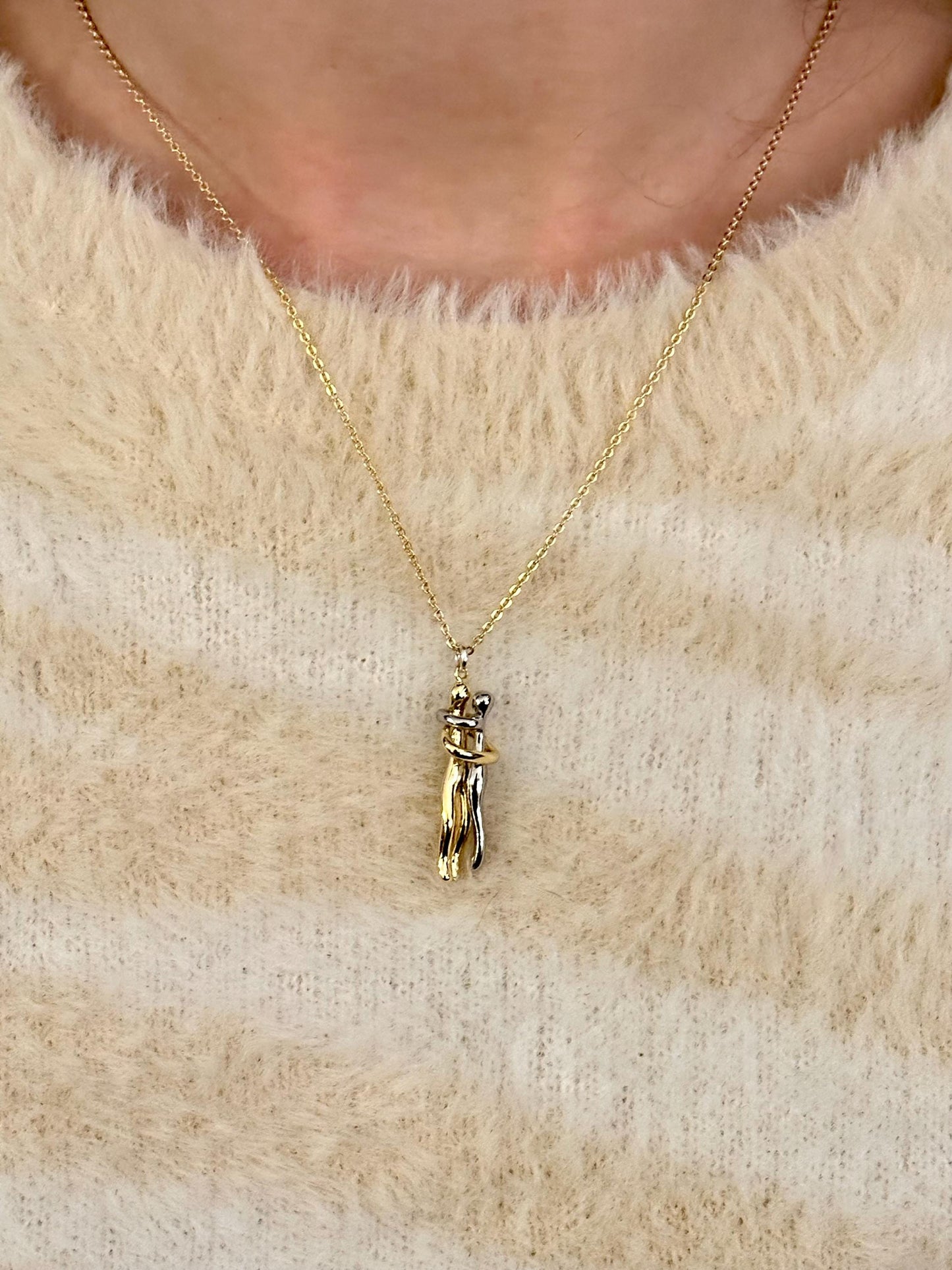 Two Lovers Necklace | Gold Silver Love Necklace | Mixed Metal Lovers Necklace | Two Tone Lovers Pendant | Couple Necklace | In Love Necklace