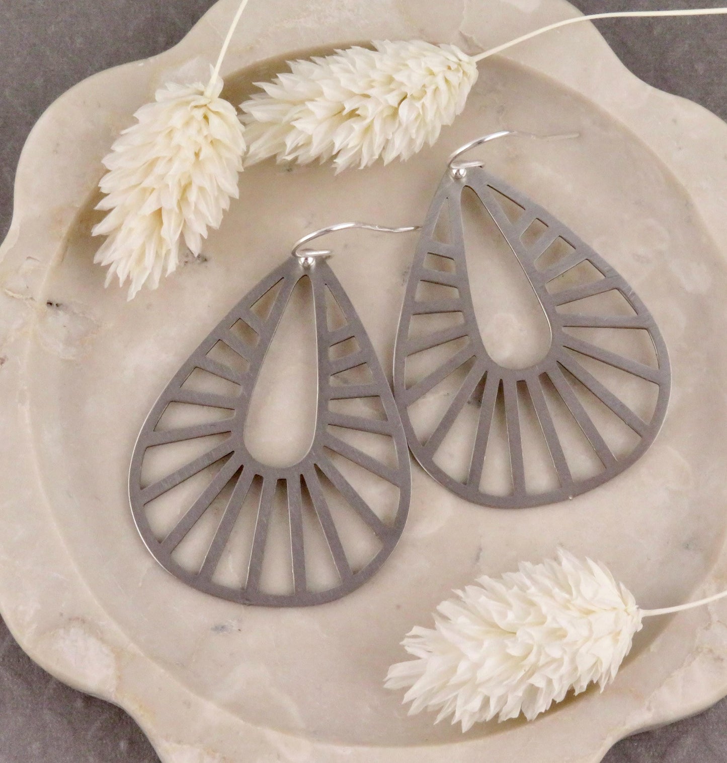 Silver Geometric Earring | Silver Rays Earrings | Silver Teardrops | Silver Drop Earrings | Laser Cut Earrings | Cut Out Large Earrings