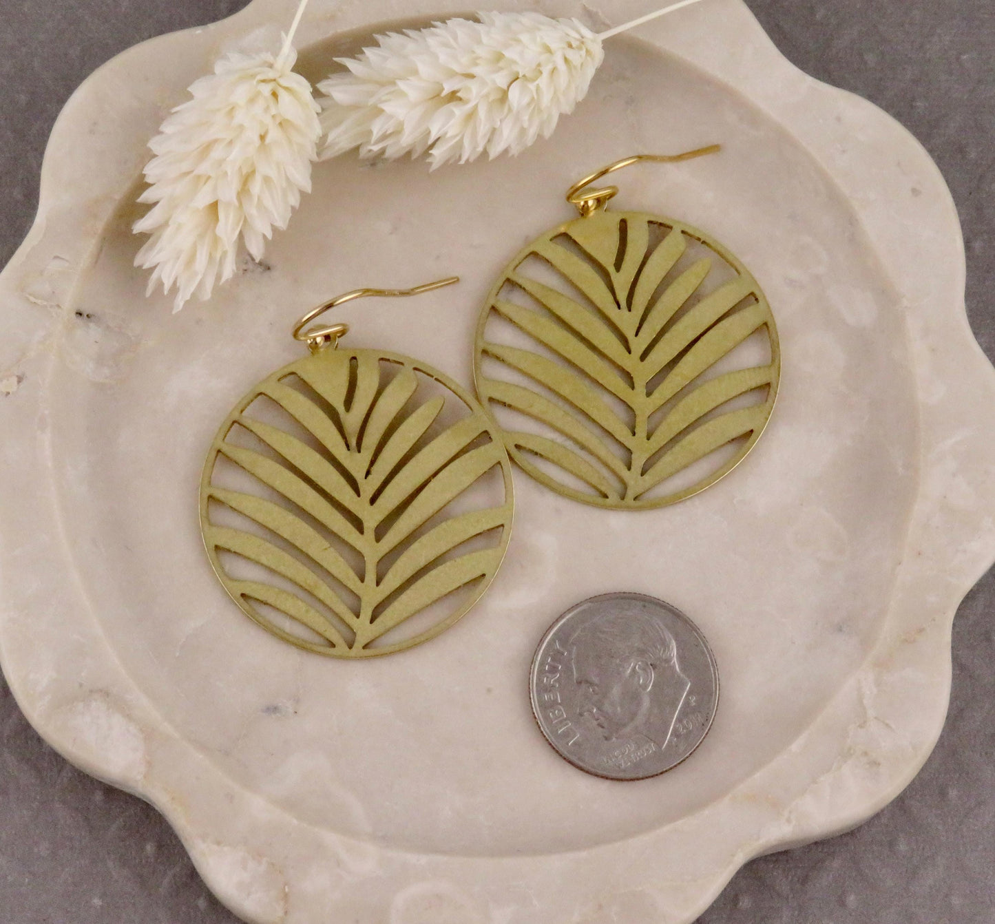 Gold Leaf Earrings | Lightweight Gold Earrings | Gold Laser Cut Palm Leaf Earrings | Gold Palm Leaves Earrings | Open Nature Earrings