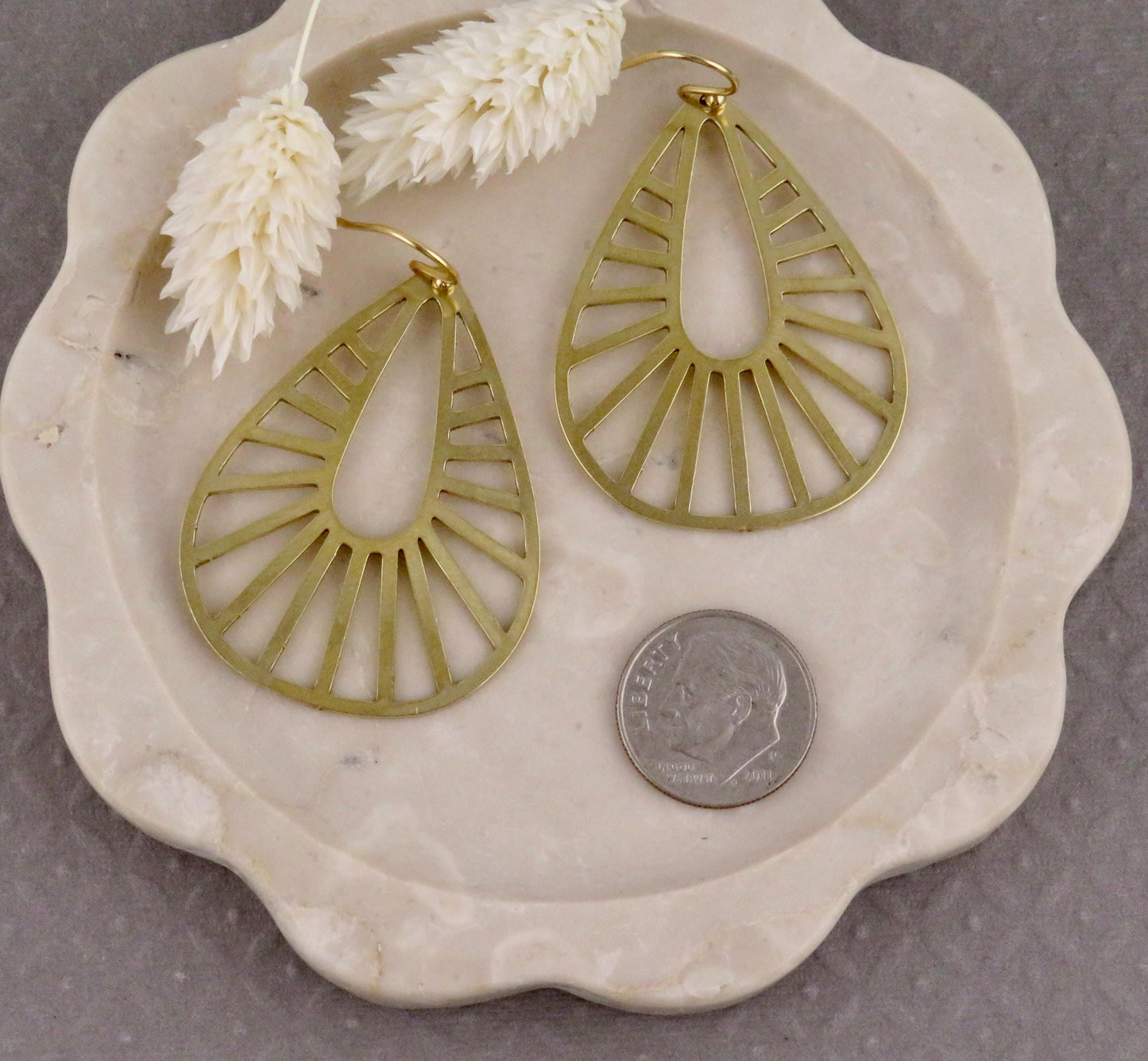 Gold Geometric Earring | Gold Rays Earrings | Gold Teardrops | Brass Drop Earrings | Laser Cut Earrings | Cut Out Large Gold Earrings