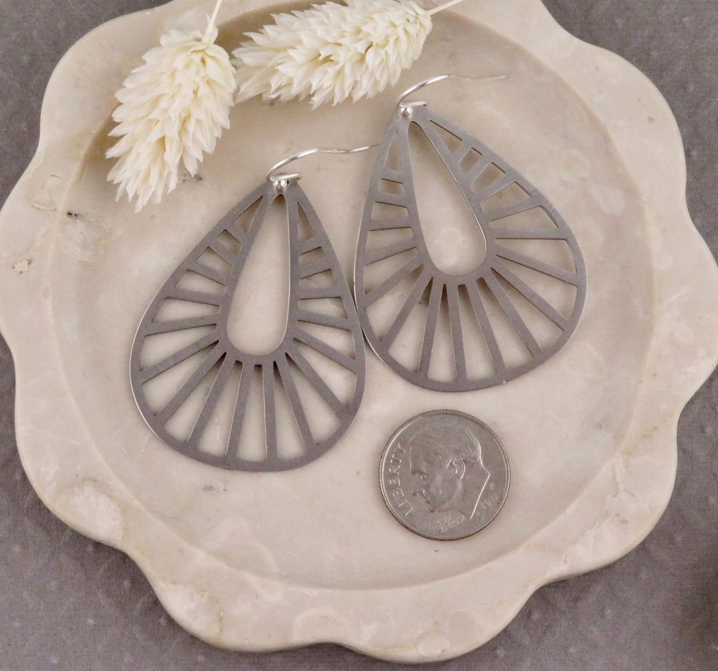 Silver Geometric Earring | Silver Rays Earrings | Silver Teardrops | Silver Drop Earrings | Laser Cut Earrings | Cut Out Large Earrings