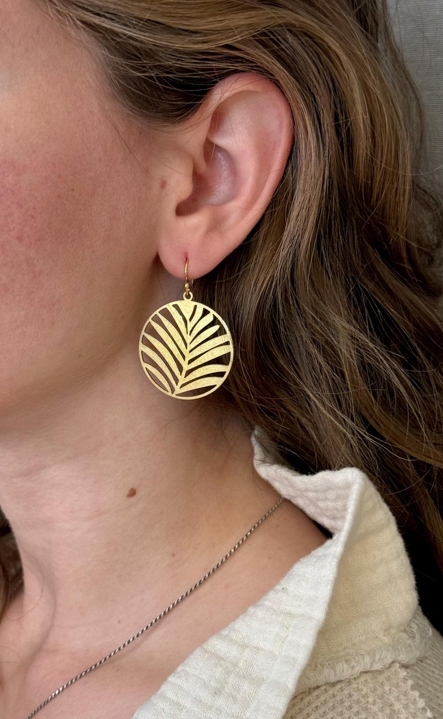 Gold Leaf Earrings | Lightweight Gold Earrings | Gold Laser Cut Palm Leaf Earrings | Gold Palm Leaves Earrings | Open Nature Earrings