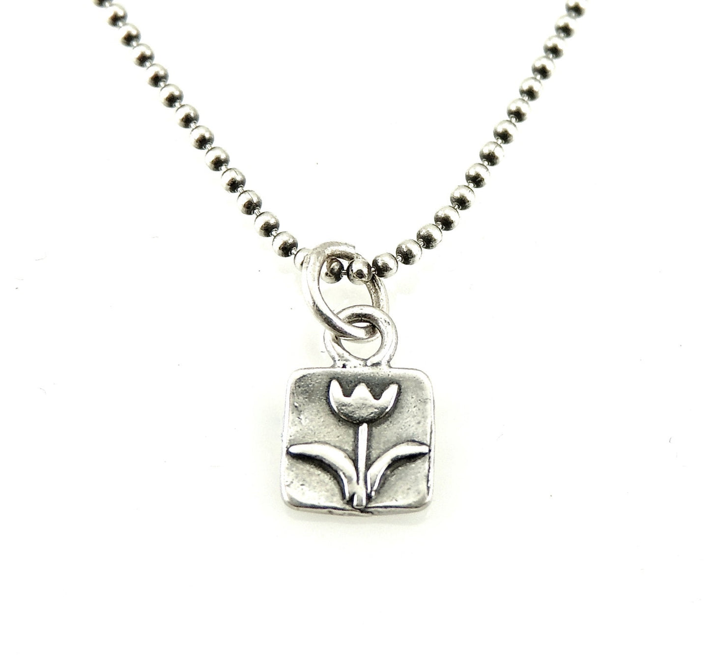 Sterling Tulip Necklace, Minimal Necklace, Simple Charm Necklace, Little Girl Necklace, Cute Flower Necklace, Tulip Charm Necklace