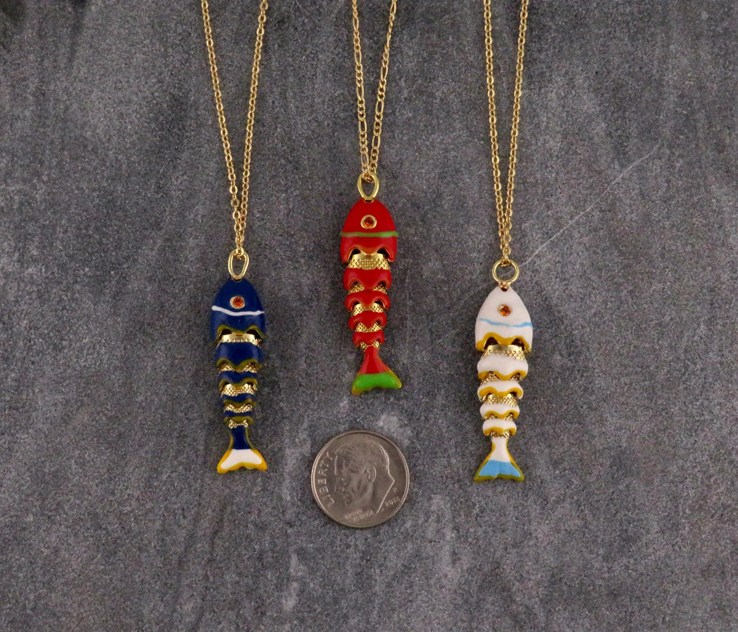 Colorful Fish Necklace | Enamel Gold Fish | Gold Articulated Fish Pendant | Sea Life Necklace
