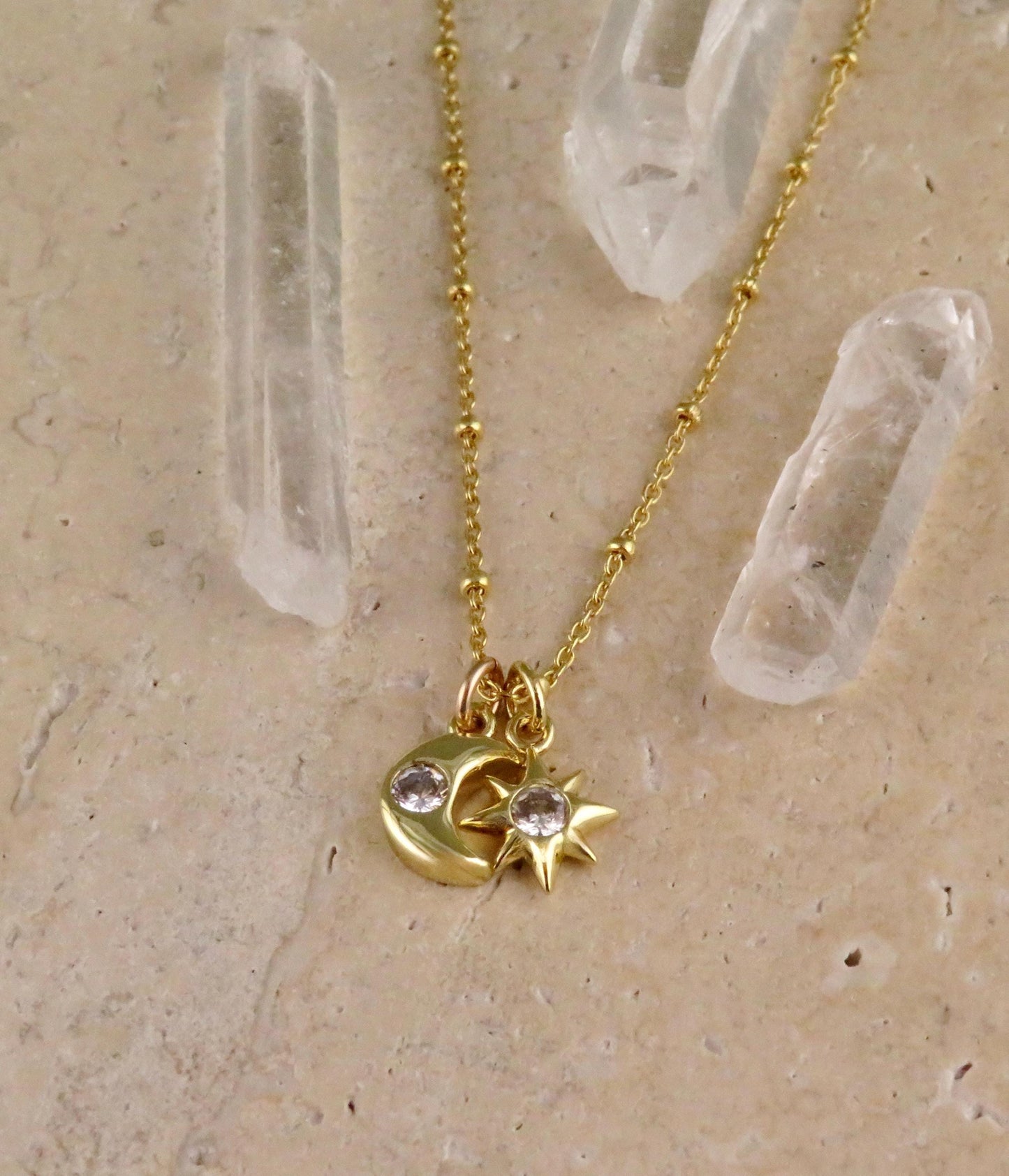 Gold Celestial Necklace| GoldFilled Moon Star Necklace | CZ Moon Star Charms | Delicate Celestial Charm Necklace