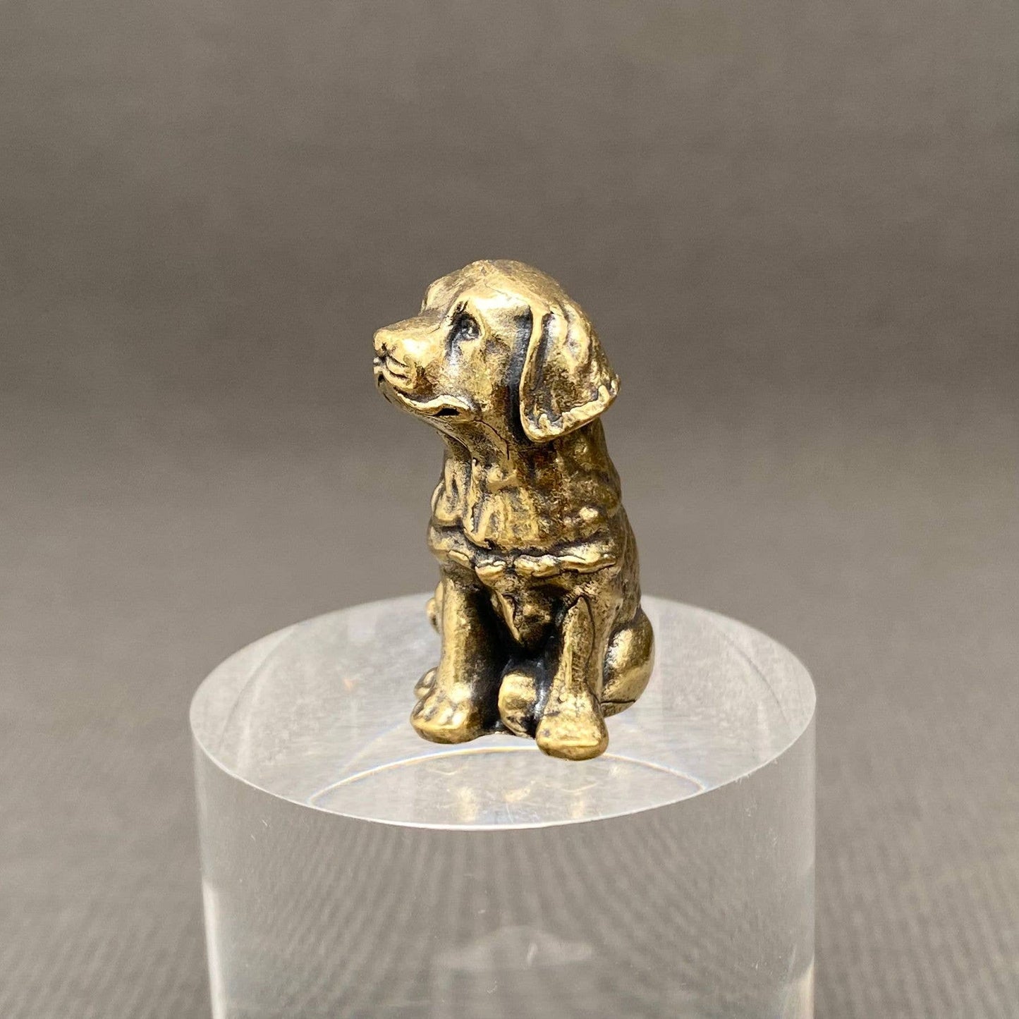 Sitting Dog Brass Mini Figurine -  Desktop Ornament/Decor