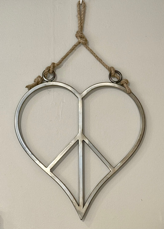 Metal & Jute Heart Peace Sign Wall Hanging
