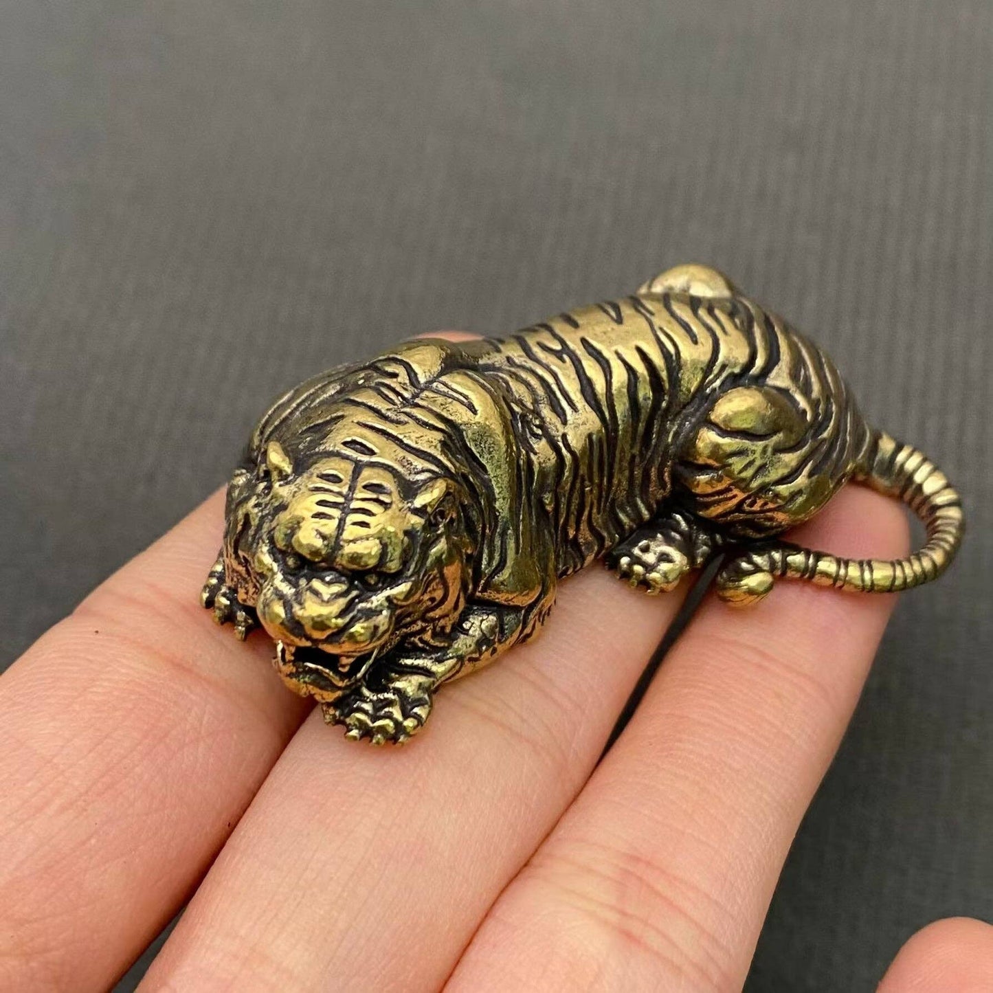 Lying Tiger Brass Mini Figurine - Desktop Ornament/Decor