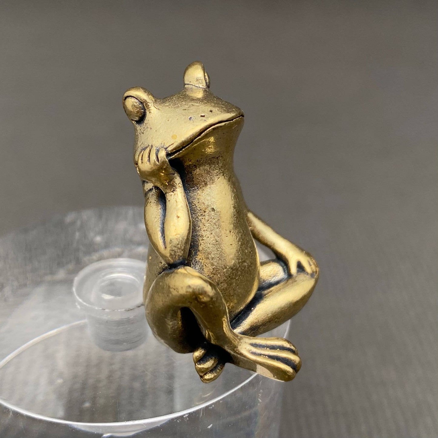 Brass Thinking Frog Mini Figurine - Desktop Ornament/Decor