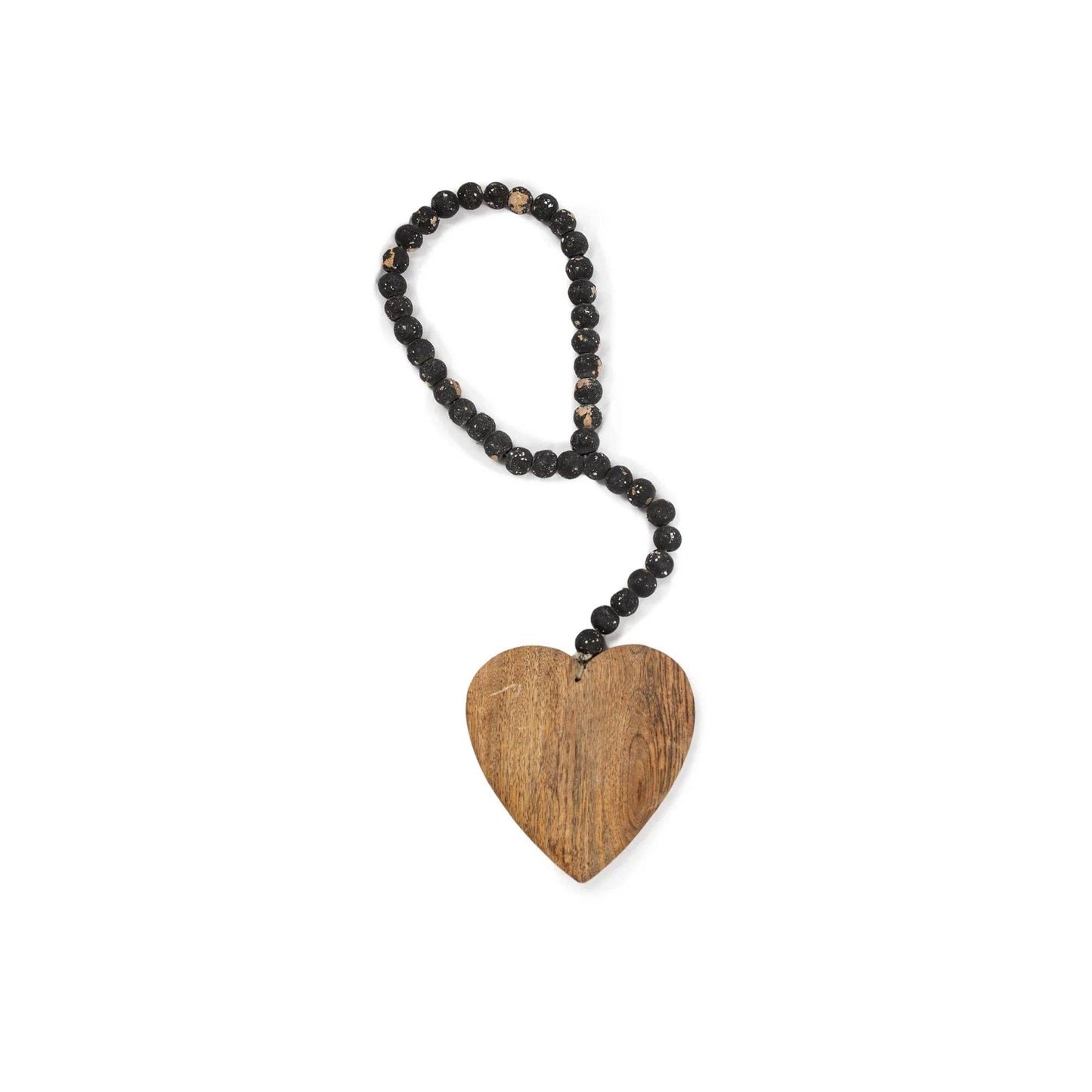 Wood Heart on Rustic Wood Bead Strand