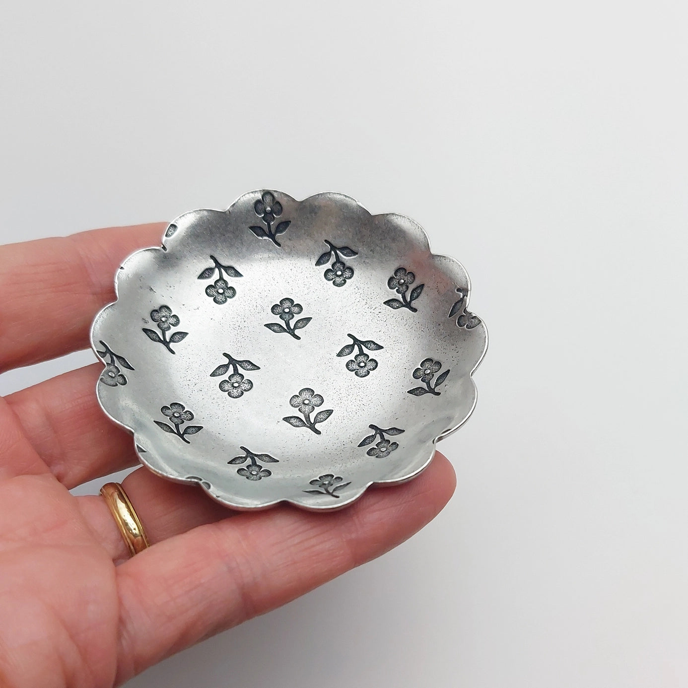 Petite Pewter Flower Ring Dish
