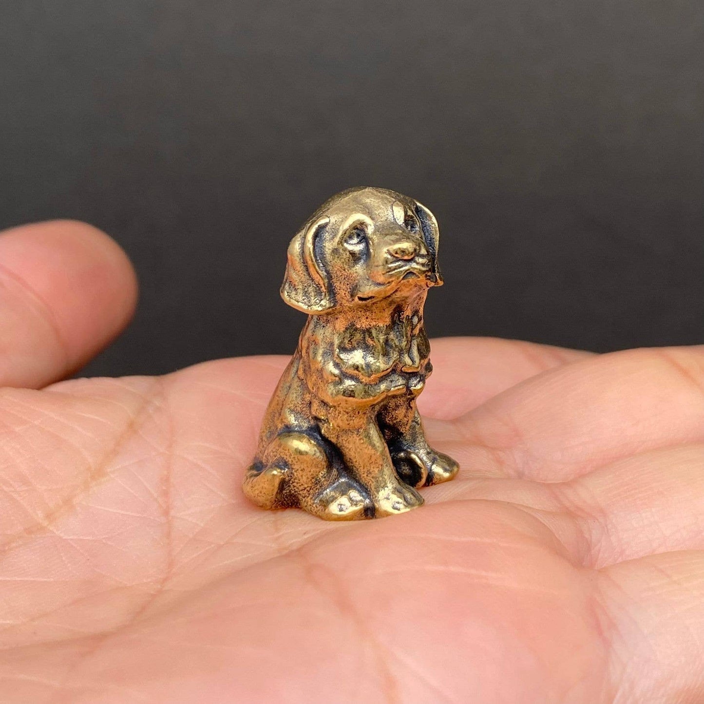 Sitting Dog Brass Mini Figurine -  Desktop Ornament/Decor