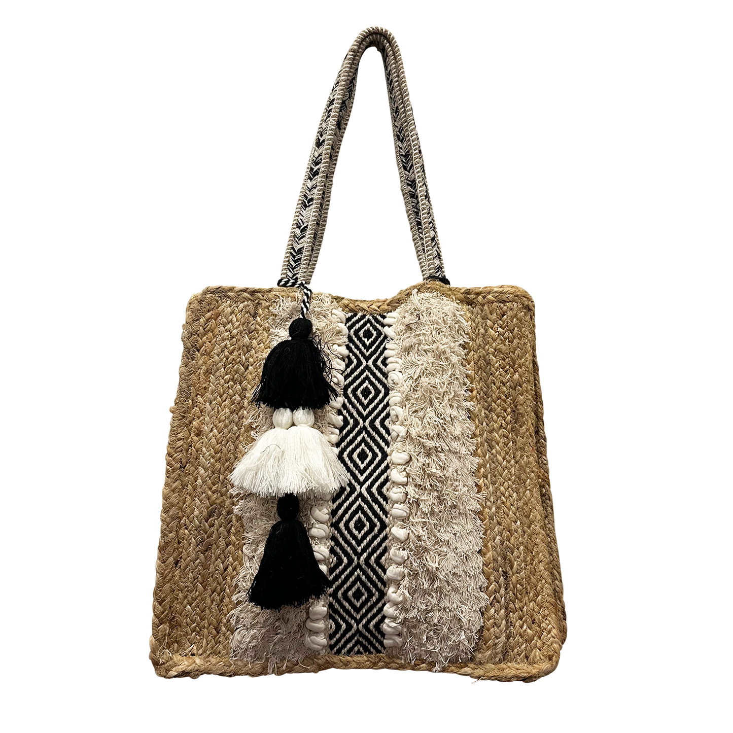 Fringed Jute Stripe Tote Bag
