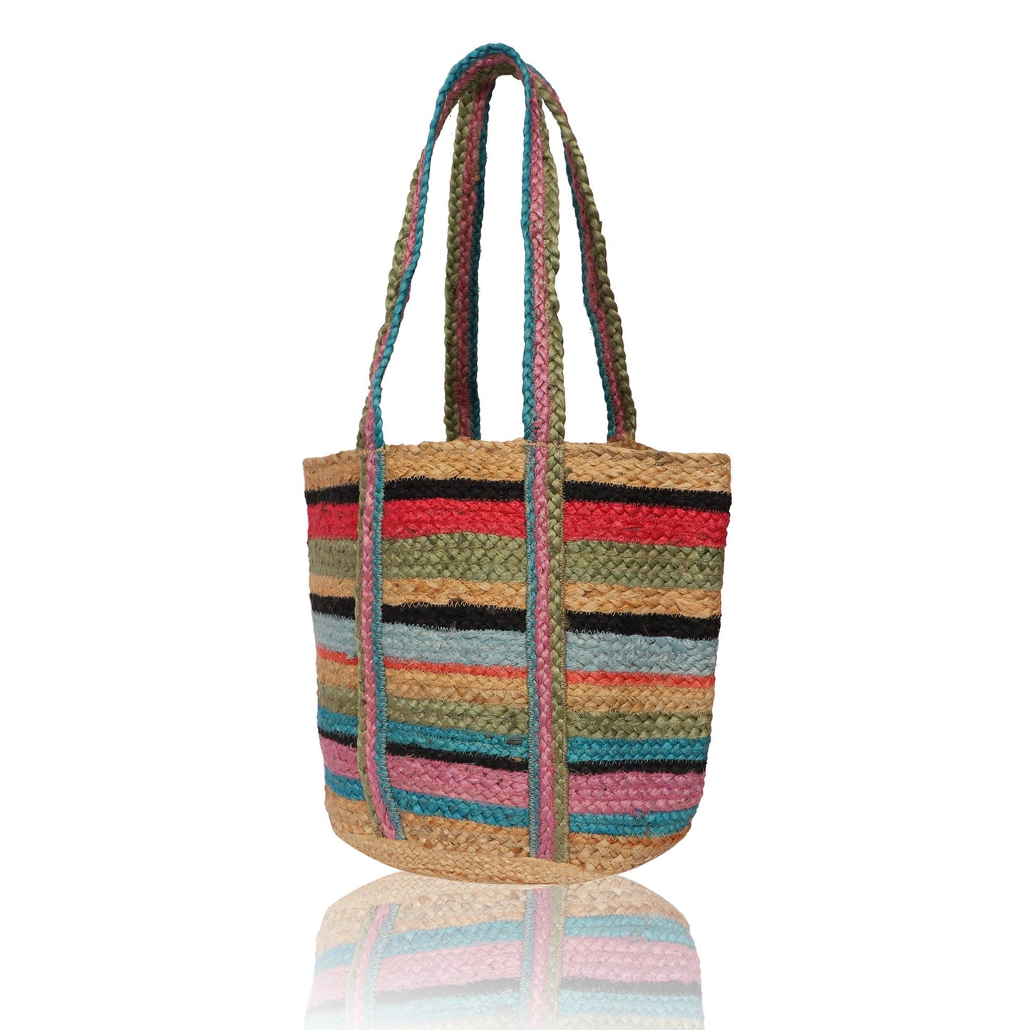Colorful Stripes Jute Tote Bag