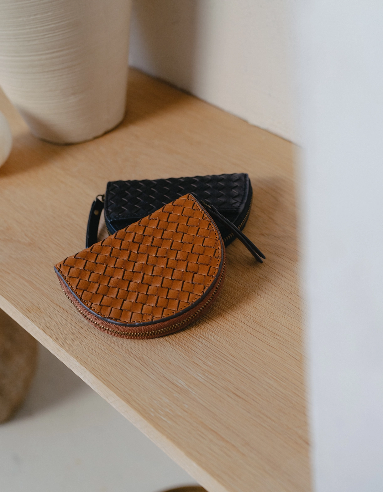 Laura Coin Purse - Cognac Woven Classic Leather