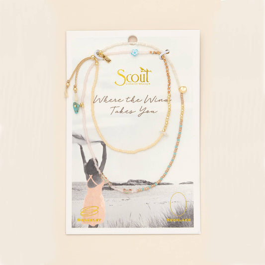 Mixed Media Wrap Bracelet/Necklace - Tranquility/Turquoise/Gold