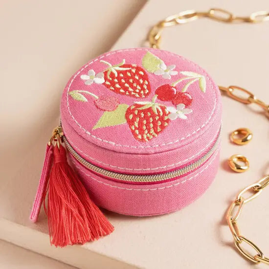 Embroidered Fruit Travel Jewelry Case