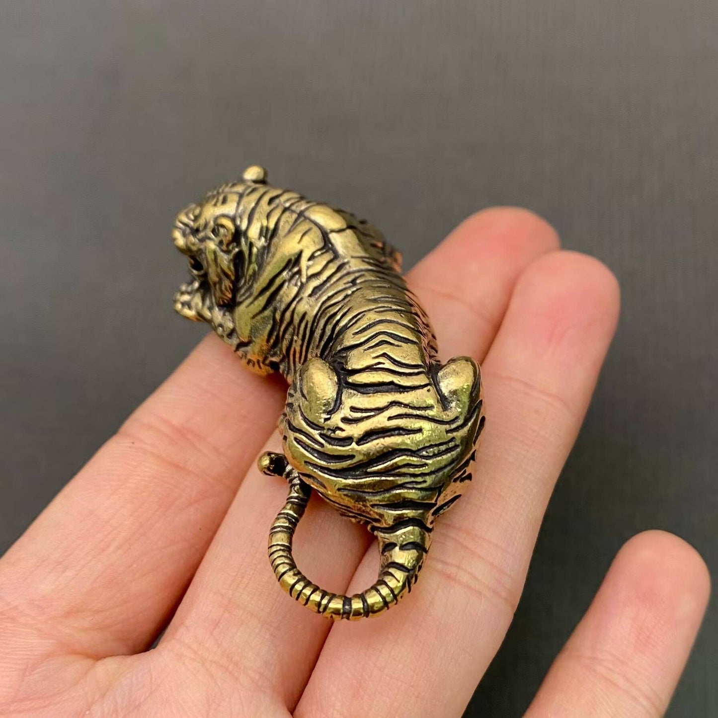 Lying Tiger Brass Mini Figurine - Desktop Ornament/Decor