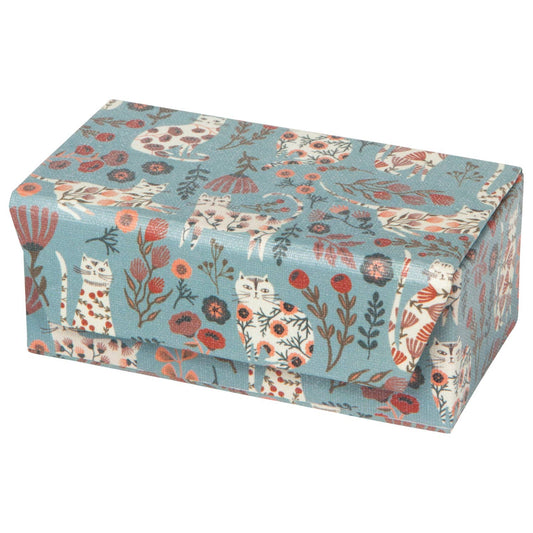 Rectangular Catbloom Travel Jewelry Case - Blue/Multi featuring a blue pattern of stylized cats and flowers.