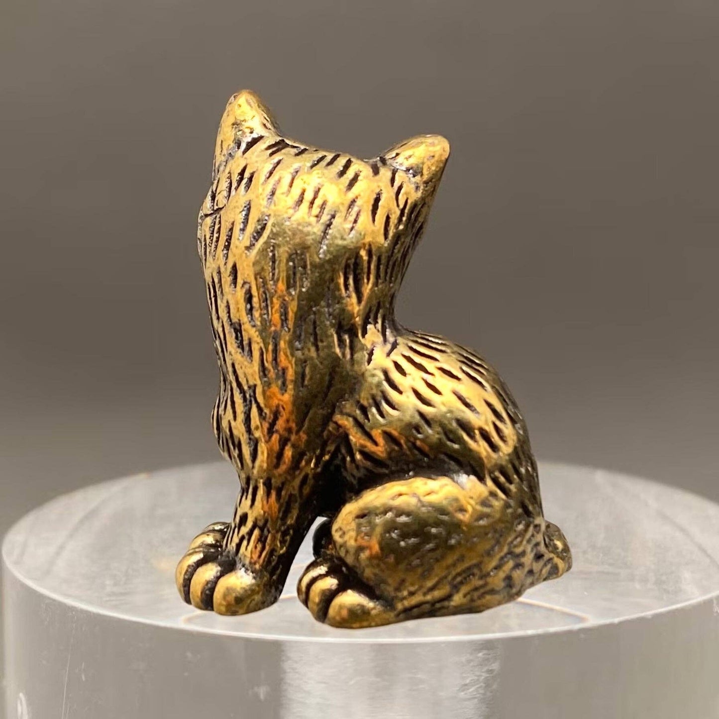 Sitting Cat Brass Mini Figurine - Desktop Ornament/Decor