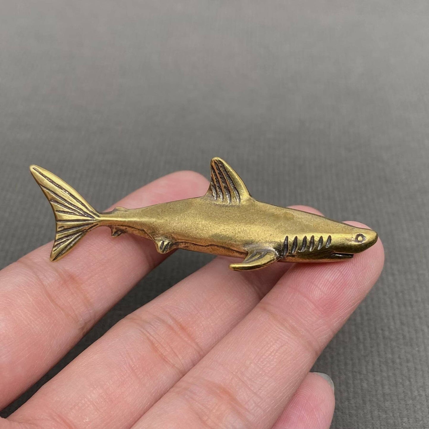 Shark Brass Mini Figurine - Decor/Desktop Ornament