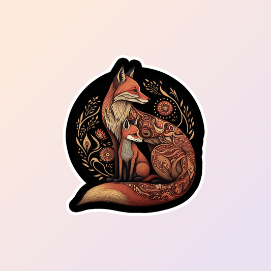 Baby And Mama Fox Sticker