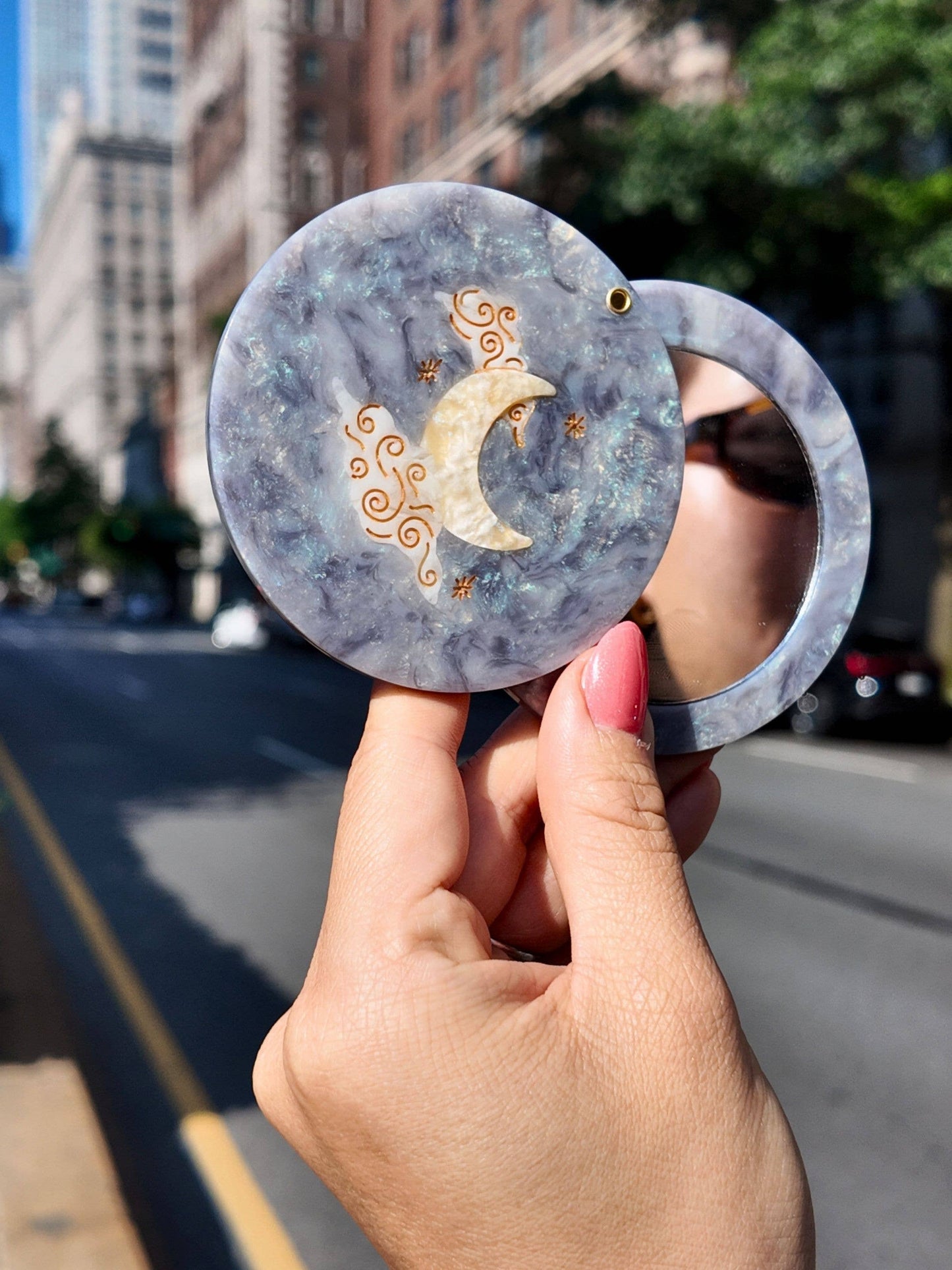 Hand-painted Celestial Moon Compact Mirror