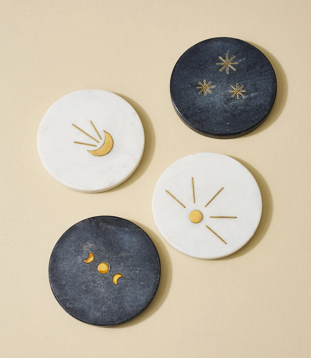 Star and Moon Marble Coasters - Set of 4
