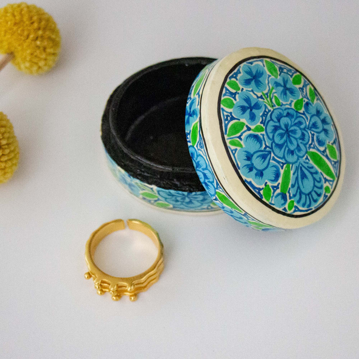 Handpainted Kashmiri Box - Blue Flowers