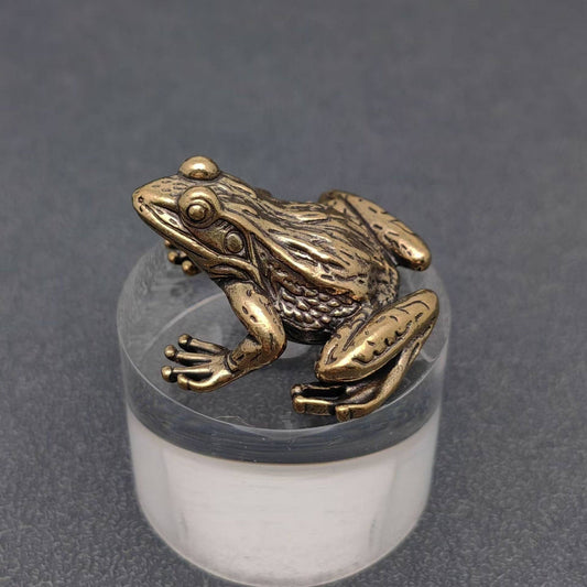 Sitting Frog Brass Mini Figurine - Desktop Ornament/Decor