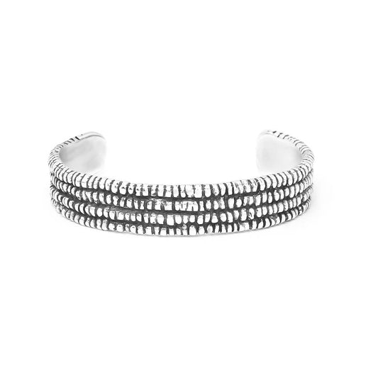 Pebbled Cuff Bracelet - Silver featuring three rows of textured, pebbled metal in the style of South of France jewelry.