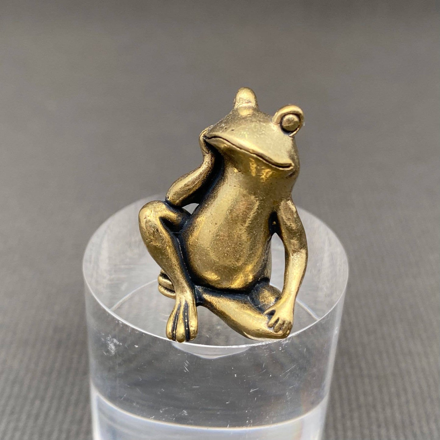 Brass Thinking Frog Mini Figurine - Desktop Ornament/Decor
