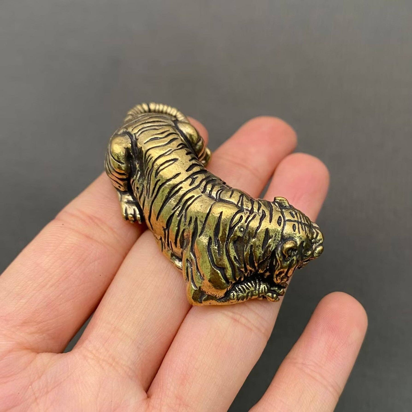Lying Tiger Brass Mini Figurine - Desktop Ornament/Decor