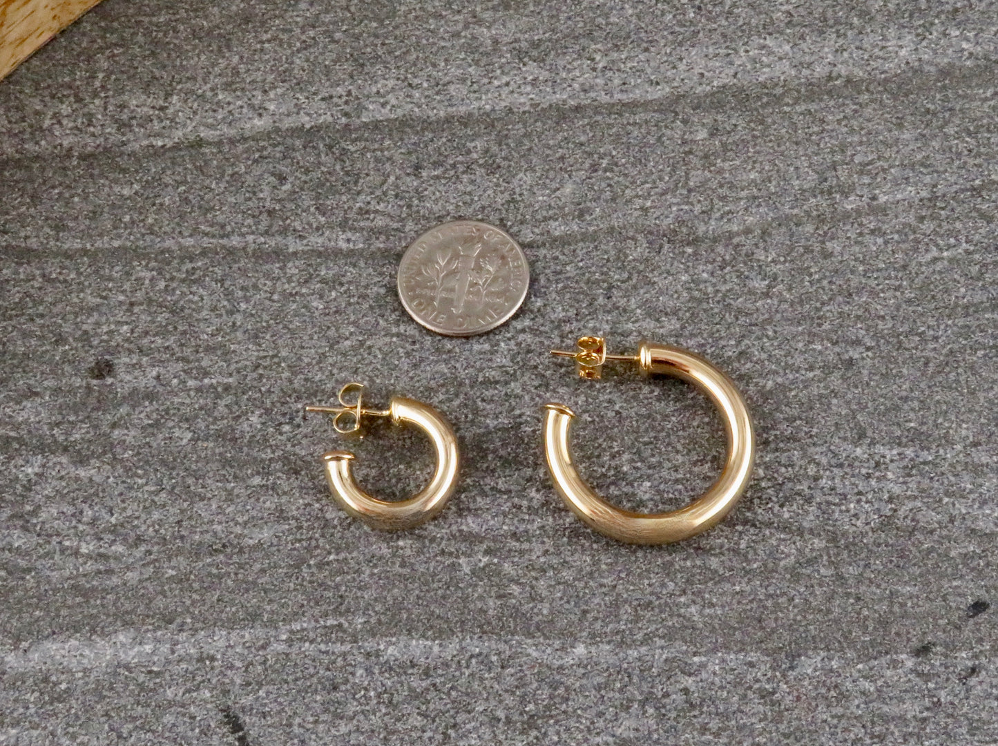 Gold Filled Post Hoop Earrings - Medium