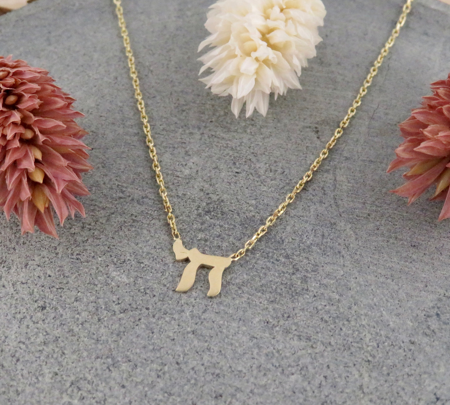 14k Solid Gold 'Chai' Necklace (16-18" Adj.)