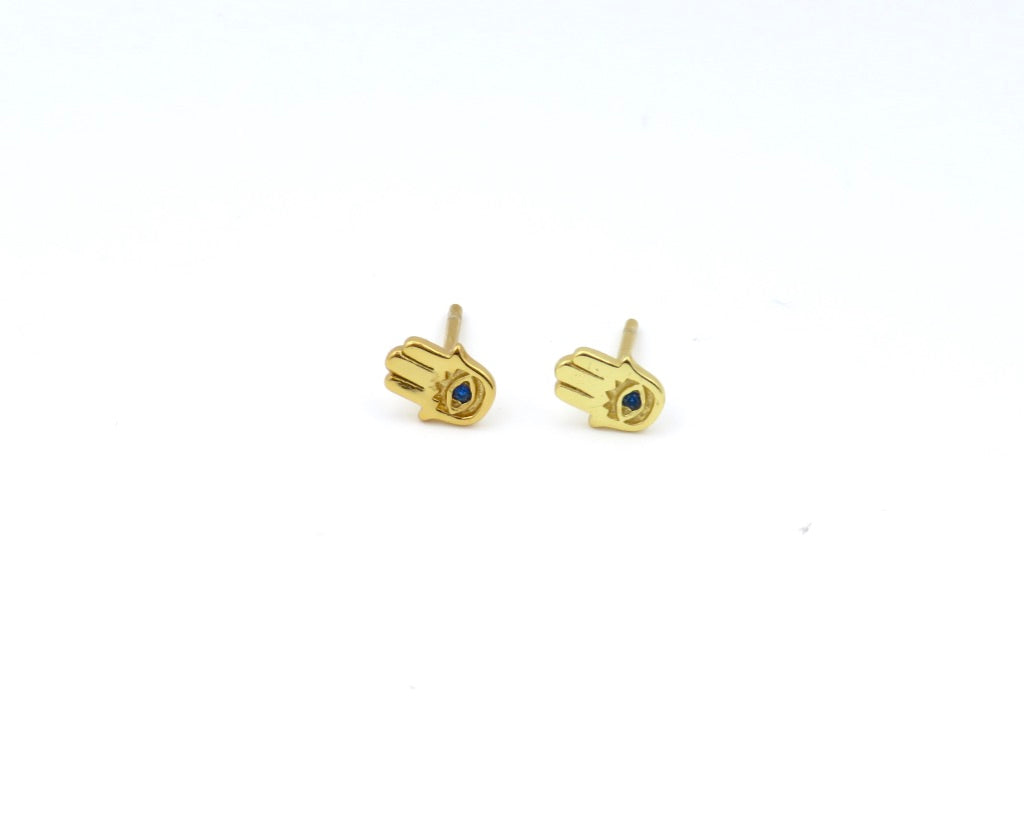 Mini Hamsa Post Earrings - Gold/Blue