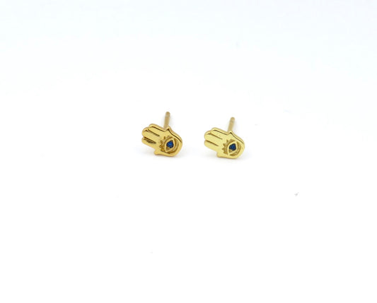 Mini Hamsa Post Earrings - Gold/Blue