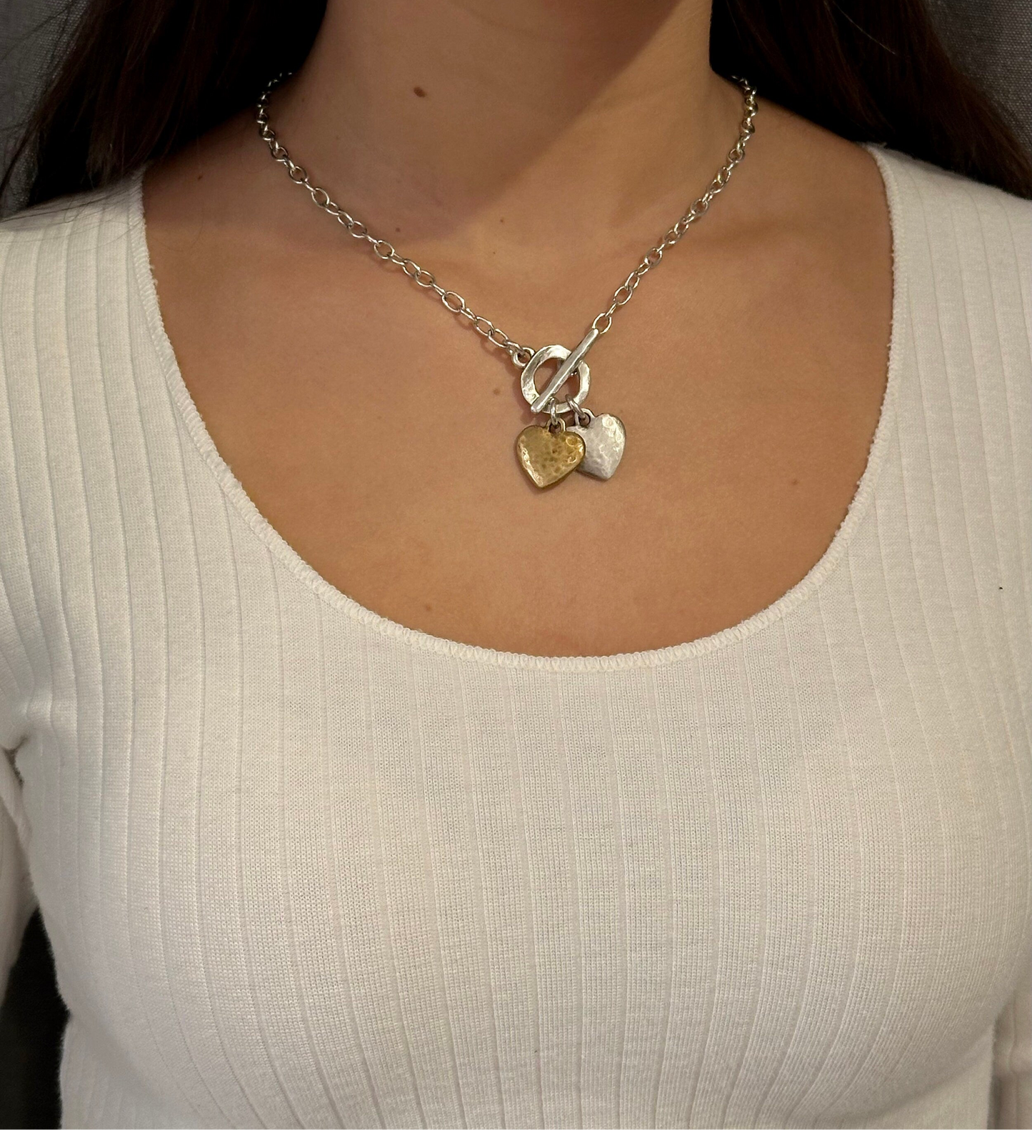 Mixed Metal Hearts Duo Necklace